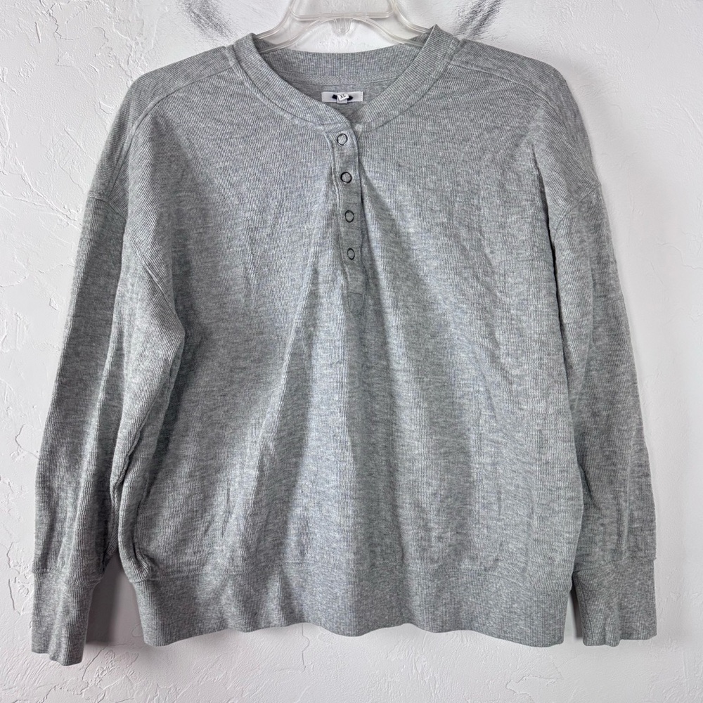 Maurices Knit Top Pullover Henley Shirt Grey Heathered Crew Neck Long Sleeve